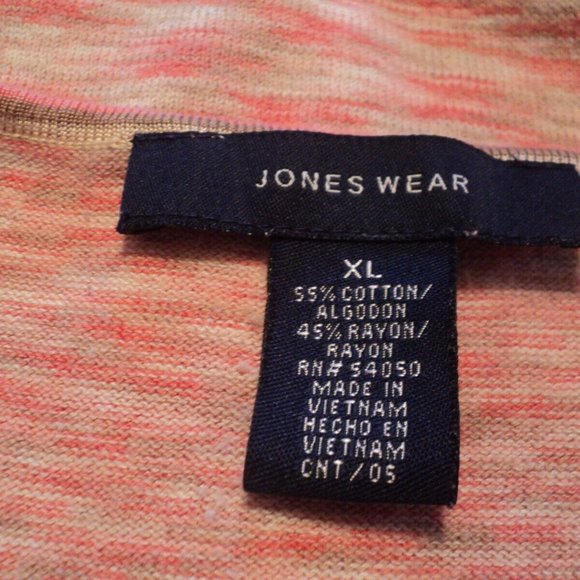 Jones Wear Knit Tank Top Size XL Variegated Peach, Salmon, Tan, Cream V Neck - Picture 4 of 4